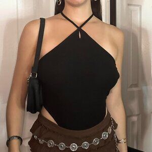 halter cross back going out bodysuit top 🖤
